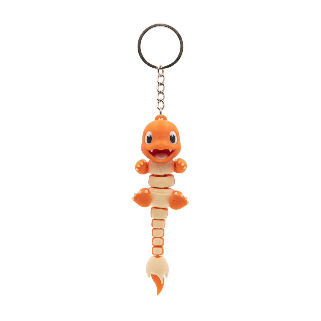 Chaveiro Charmander Articulado em impressão 3D, com argola e cores do personagem