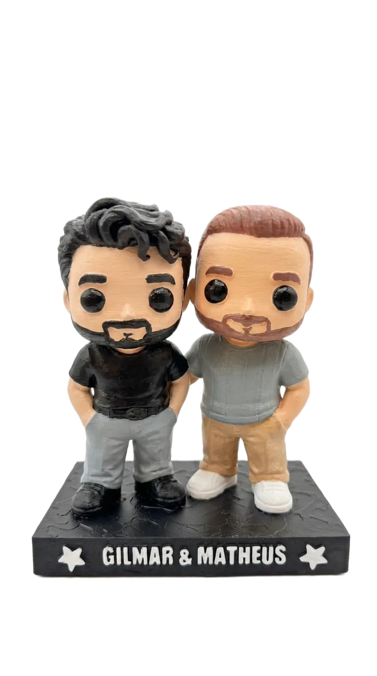 Casal impresso em 3D — dois em uma mesma base — coleção personalizados da Mundo Encantado 3D