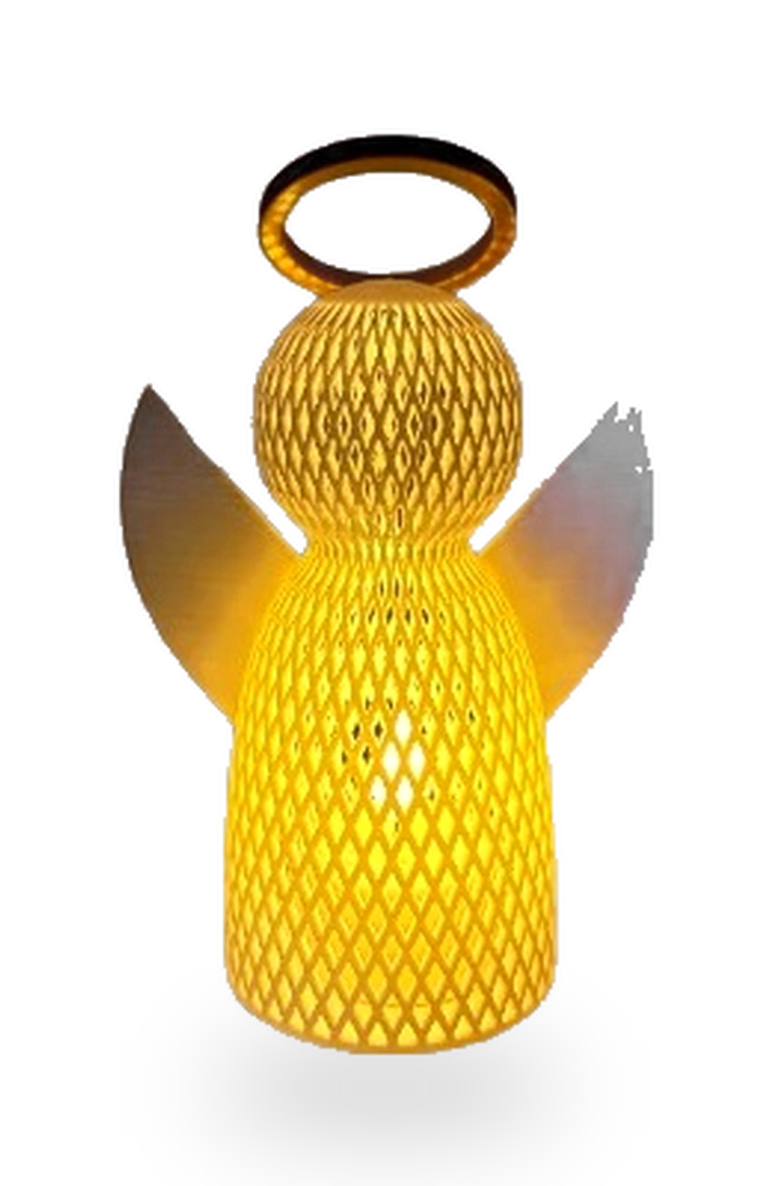Anjo em Malha (com vela) impresso em 3D — textura vazada, ilumina por dentro — coleção natal da Mundo Encantado 3D