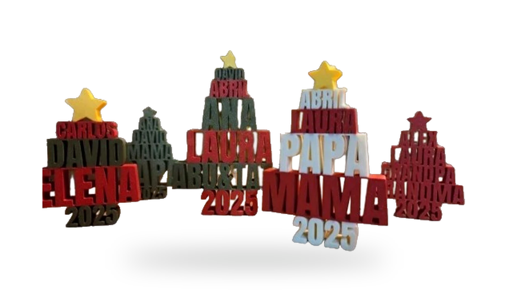 Árvore de Natal com Nomes da Família impresso em 3D — cada nome, uma arvorezinha — coleção natal da Mundo Encantado 3D