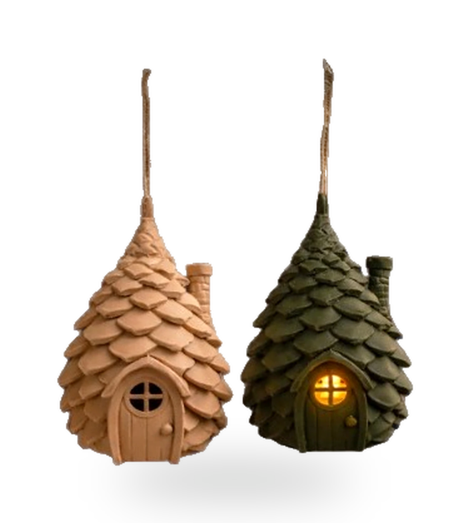 Chalé Aconchegante de Pinha (com vela) impresso em 3D — casinha em formato de pinha, com vela — coleção natal da Mundo Encantado 3D