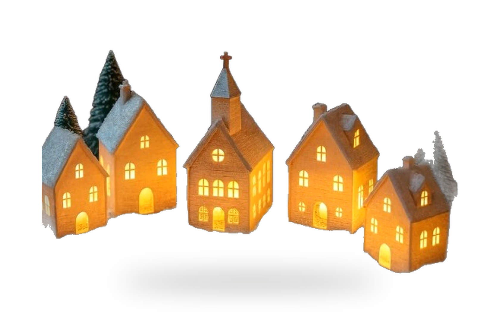 Vila de Casinhas (5 casas com vela) impresso em 3D — vilarejo natalino iluminado — coleção natal da Mundo Encantado 3D