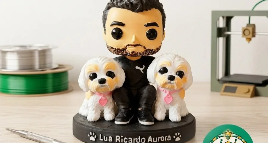 Miniatura de um tutor com suas duas cachorras