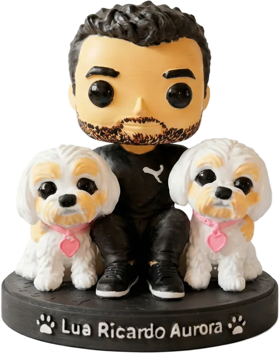 Pai e Filhas (Pets) impresso em 3D — para quem ama seus bichos — coleção personalizados da Mundo Encantado 3D