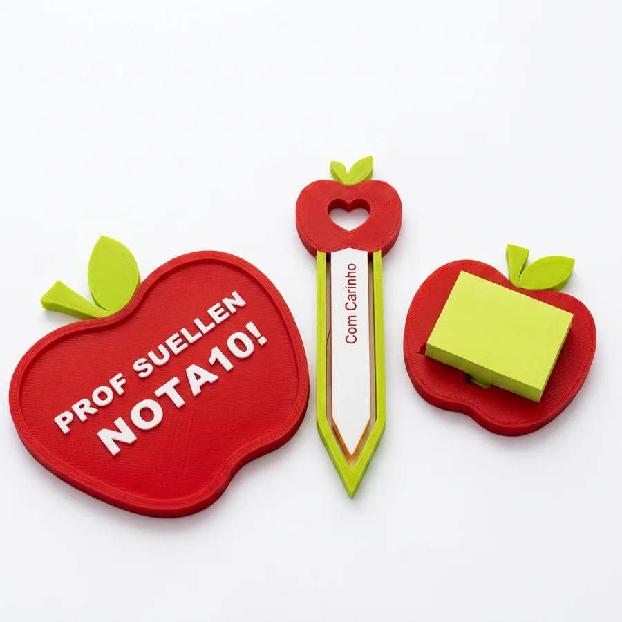 Kit Dedicação impresso em 3D — porta copos / clips / post it — coleção dia dos professores da Mundo Encantado 3D