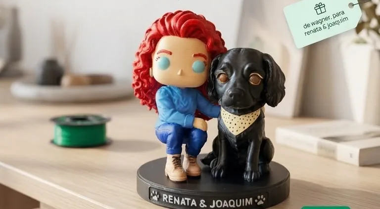 Miniaturas de um casal junto com seu pet